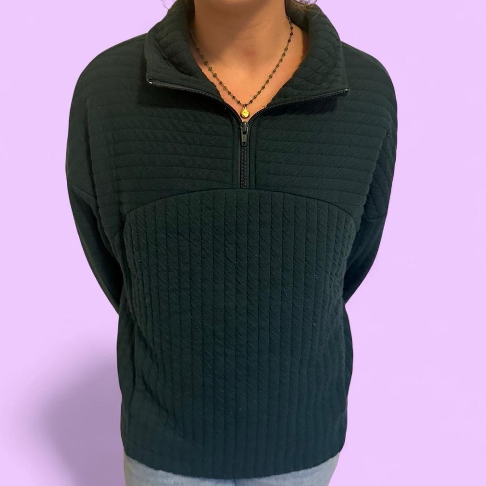 a new day Women's Teal Blue Ribbed Quarter-Zip Sweater